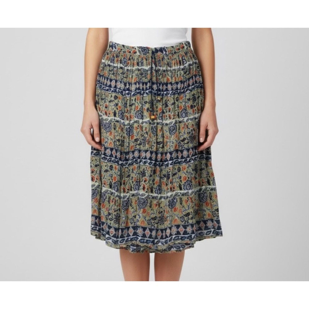 MIXIT Tiered Floral Print‎ Boho Midi Skirt Women's Size M